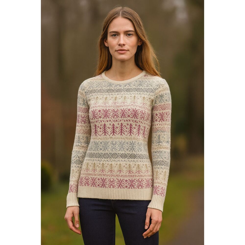 Garnet Hill Merino Wool Fairisle Round Neck Sweater M NWOT